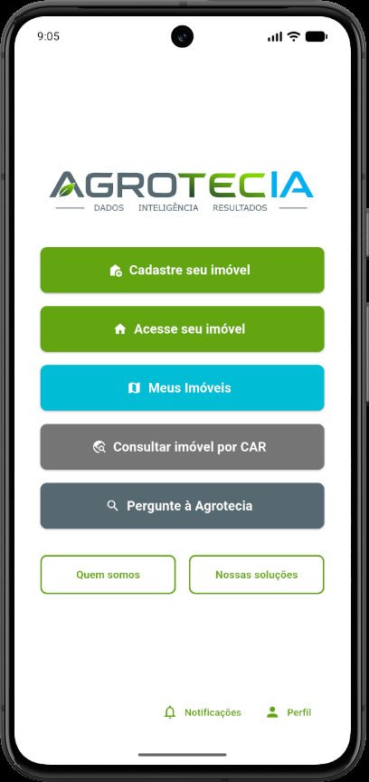 Menu inicial do app Agrotecia